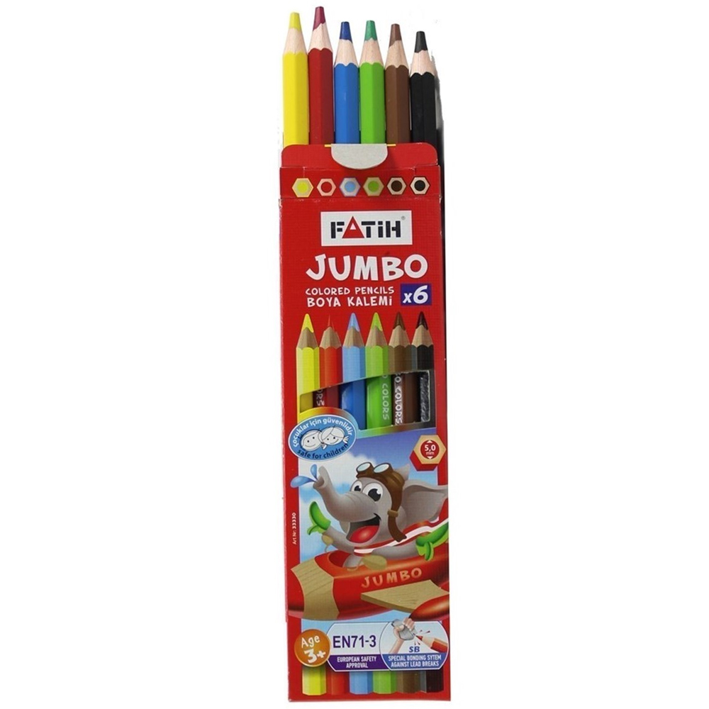  Fatih Kuru Boya Tam Boy Jumbo Üçgen Triangular Kalemi 6 Renk 3,5 MM