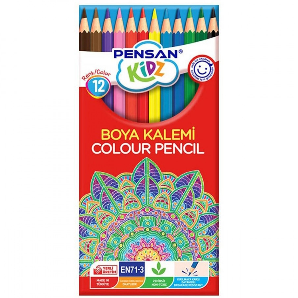  Pensan Kidz Kuru Boya Kalemi 12 Renk Tam Boy