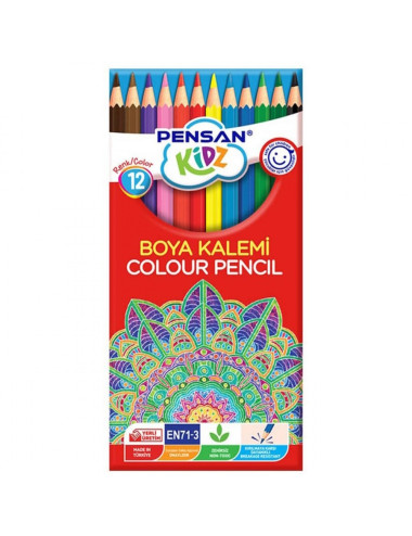  Pensan Kidz Kuru Boya Kalemi 12 Renk Tam Boy