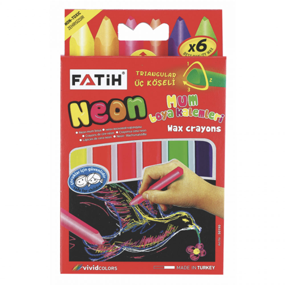  Fatih Mum Pastel Boya Neon Wax Crayon Jumbo 6 Renk Neon