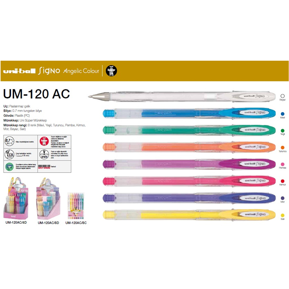Uni-Ball Roller Kalem Signo Angelic Colour Jel Bilye Uç 48 Lİ 0.7 MM 