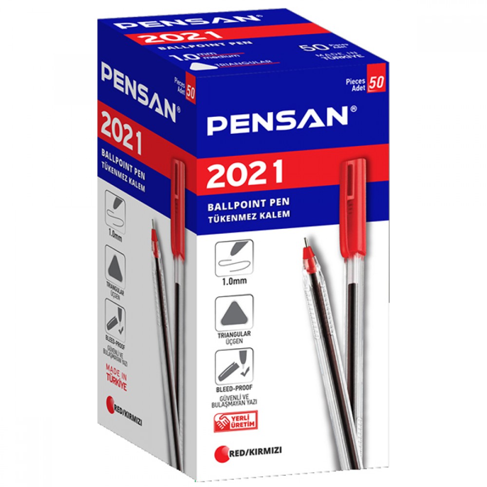  Pensan Tükenmez Kalem Üçgen Gövdeli Şeffaf  50li Paket