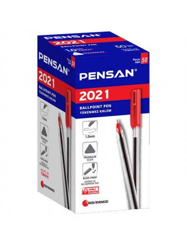  Pensan Tükenmez Kalem Üçgen Gövdeli Şeffaf  50li Paket