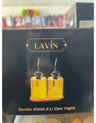 Lavin Bambu Altlıklı 2li Cam Yağlık